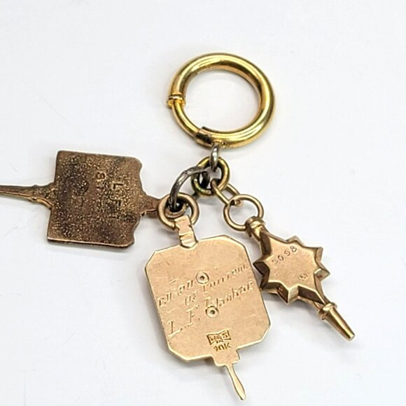 Vintage 10k Gold Fraternal and Ivanhoe Mining Charms Keychain Set 1942 CT32 - Picture 7 of 9